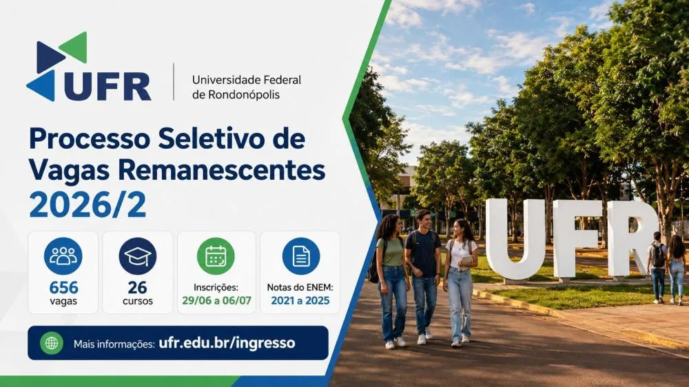UFR abre inscrições para 656 vagas remanescentes com notas do Enem