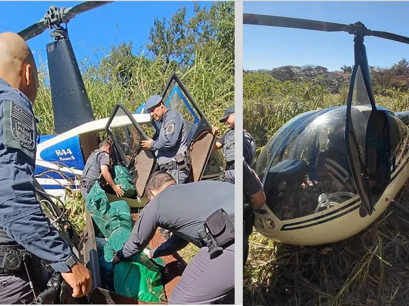 Polícia intercepta helicóptero carregado de drogas no interior de SP; veja vídeo