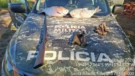 Polícia Ambiental apreende armas e pescado irregular em propriedade rural de Santa Rita do Trivelato