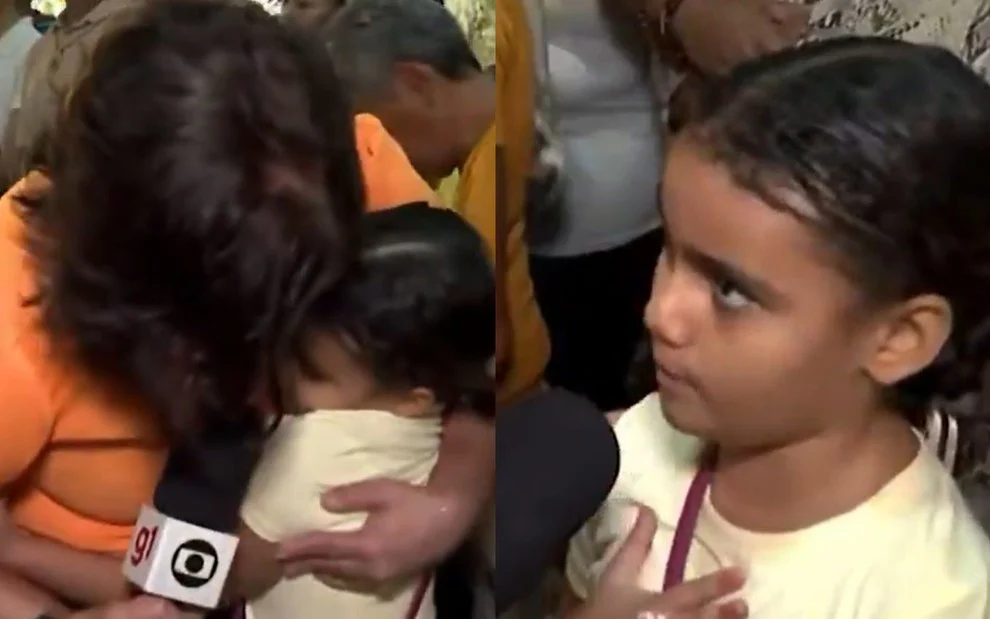 Menina surpreende repórter da Globo ao vivo ao chorar e falar da mãe falecida