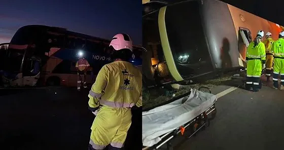 Ônibus com 37 passageiros tomba na BR-163 em Nova Mutum; 9 pessoas ficam feridas