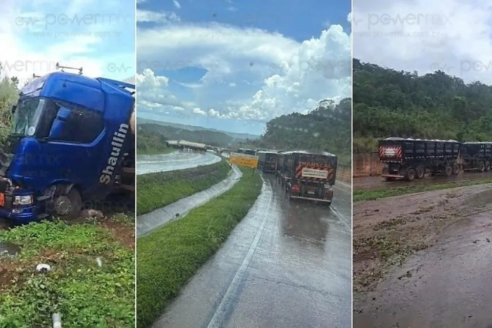 Batida entre carretas em Nobres tranca rodovia e destrói cabine de veículo