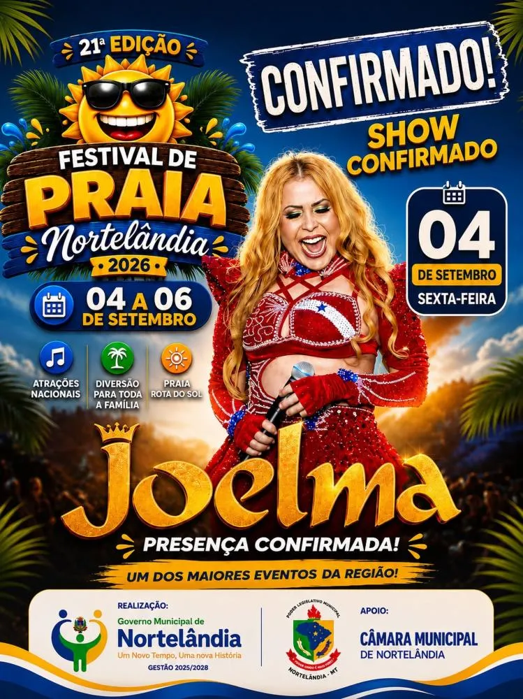 Tradicional Festival de Praia de Nortelândia 2026 terá Joelma na abertura oficial