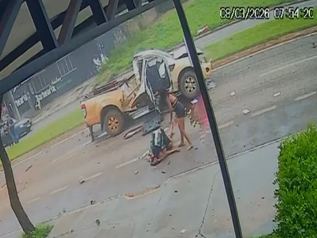 Vídeo mostra motorista com sinais de embriaguez bate em postes em Sorriso e passageira sofre fraturas