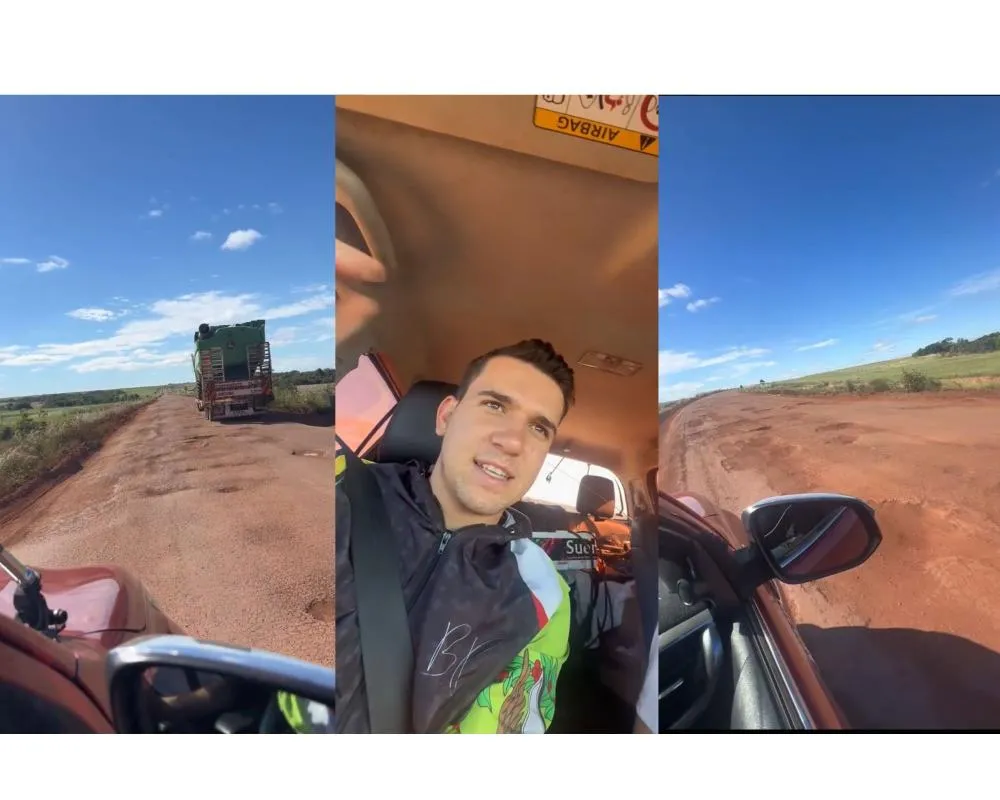 Em novo vídeo, influenciador expõe novamente situação crítica da MT-140 de Trivelato a Campo Verde/MT