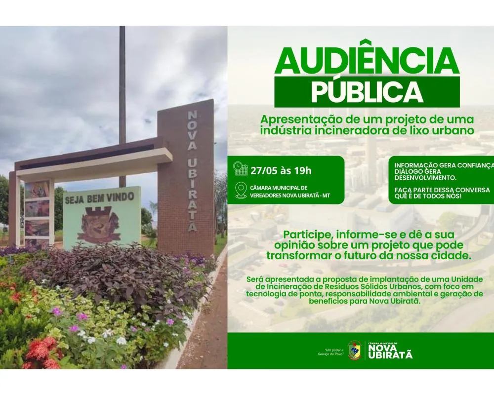 Câmara de Nova Ubiratã debate projeto para gestão regional de resíduos sólidos em Audiência Pública no dia 27 de maio