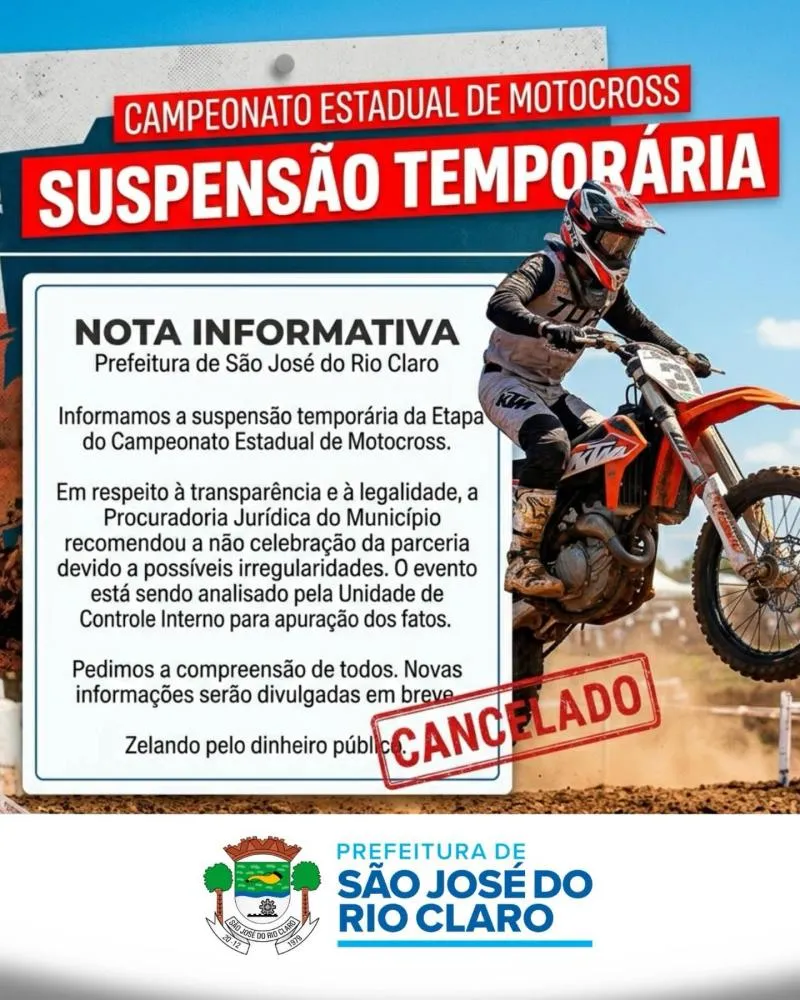 Prefeitura de São José do Rio Claro aponta irregularidades em parceria e suspende etapa do Campeonato Estadual de Motocross